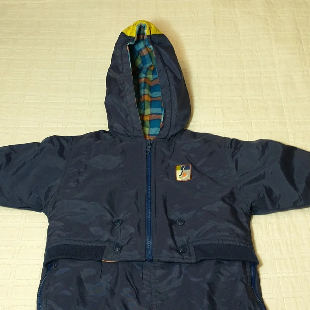Gymboree Snowsuit, Navy Blue With Plaid,  Boys Size 1 1/2‎ To 2 Years Old